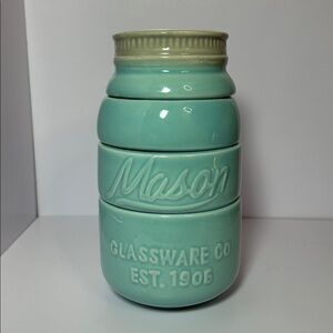 Mason Jar Style Ceramic Measuring Cups Set Blue Nesting 1 Cup to 1/4 Turquoise